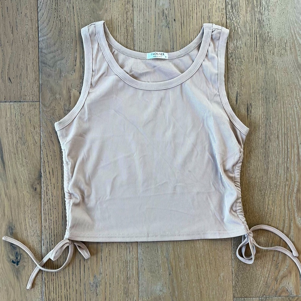 Ekouaer Ribbed Tan Crop Tank Top Women Medium Summer Set Lounge Going Out